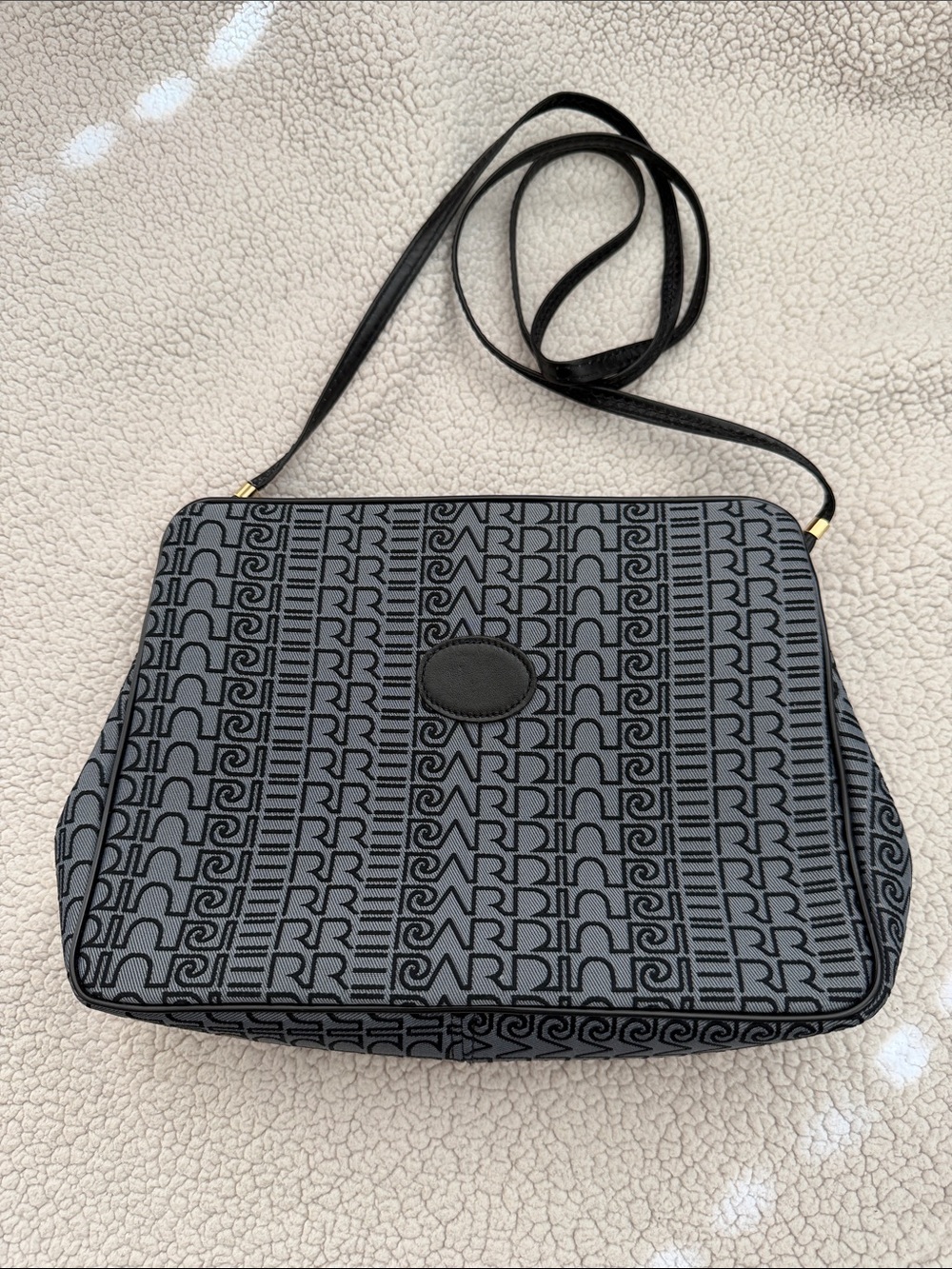Pierre Cardin Gray Monogram Crossbody Bag with Black Strap